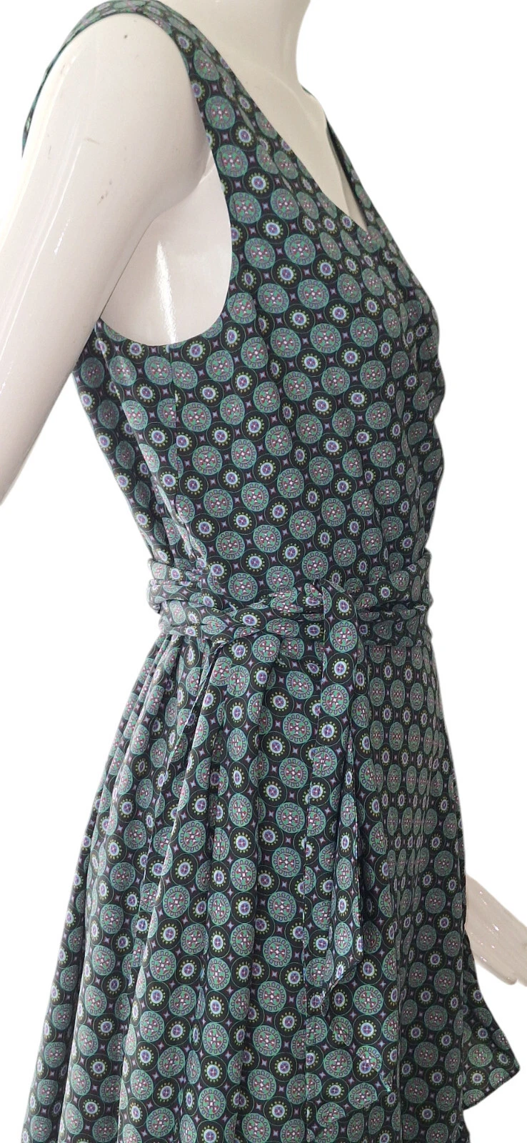 Abito avvolgente Tory Burch stampa medaglione batik senza maniche con volant tg 4