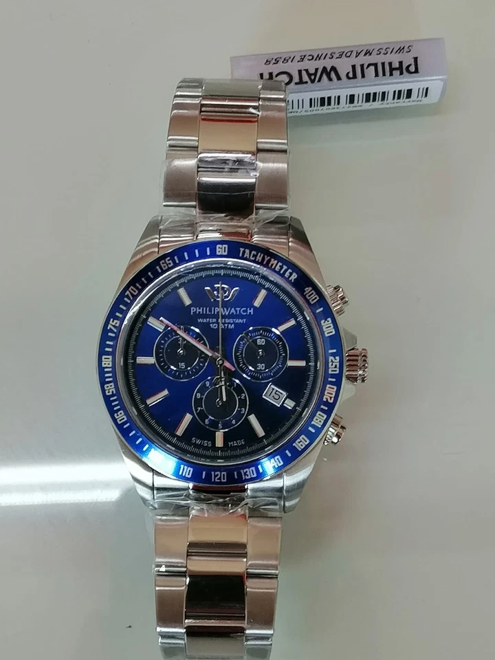 Philip Watch Caribe Orologio  Uomo Cronografo Blu 42 mm Acciaio New - Immagine 2 di 4