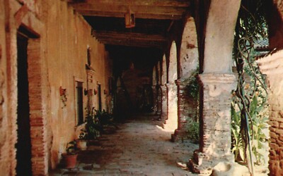 Postcard CA Mission San Juan Capistrano Front Corridor 1954 Chrome PC G107
