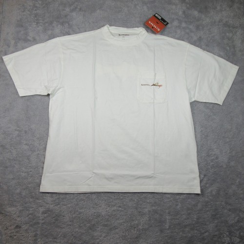Simms Shirt 2XL White Short Sleeve Freshwater Series Jeff Currier Brook Trout - Picture 3 of 8