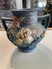 Vintage Roseville 180-6 Double Handled Blue Magnolia Vase 6” Tall