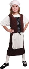 Girls Medieval Tudor Peasant Costume Kids Fancy Dress Outfit