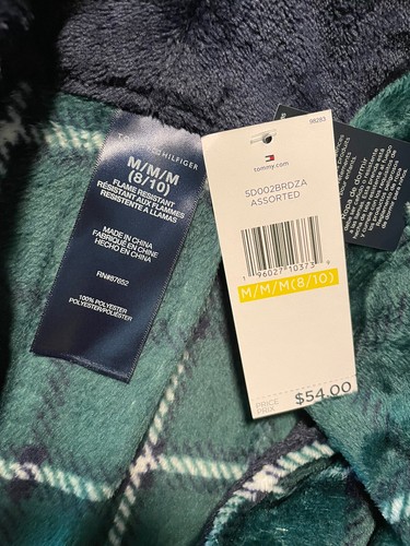 Tommy Hilfiger Boys Green Navy Plaid Plush Robe Size 8/ 10 New - Picture 6 of 6