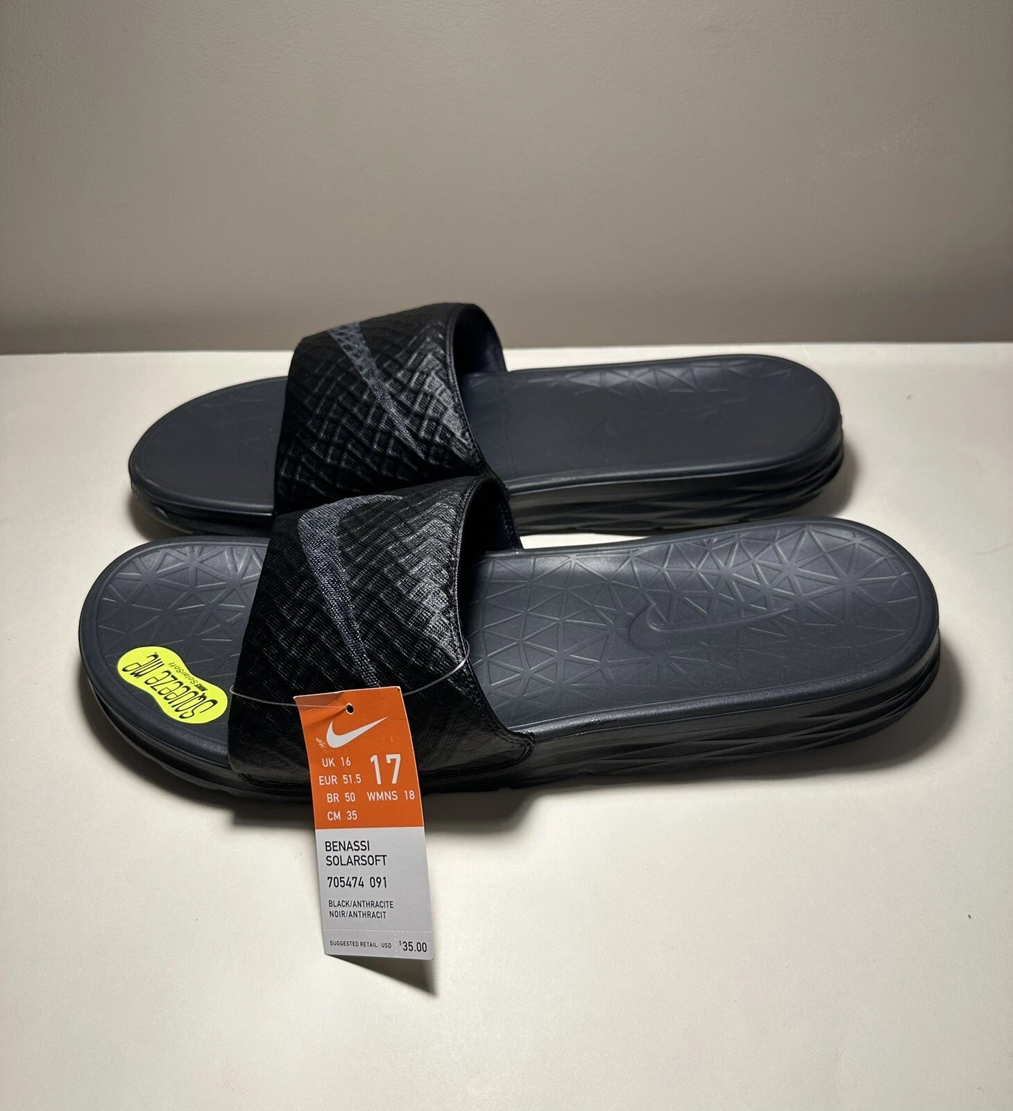 Sandali da uomo Nike Benassi Solarsoft taglia 17 slides neri antracite 705474 091