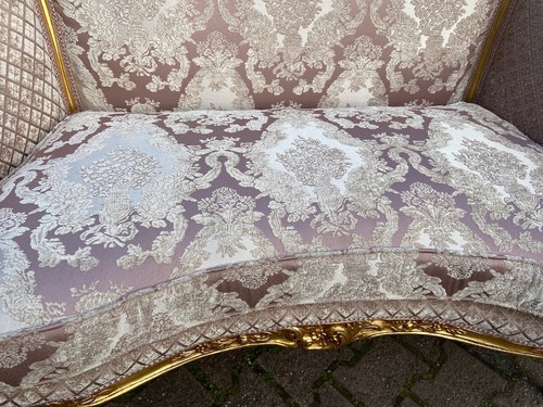 Sofa Französisch Louis XVI Corbeille Rosa Damast Blattgold Antik Elegant Design - Bild 6 von 10