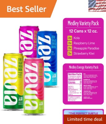 Zero Calorie Energy Drink Variety Pack - 4 Delicious Flavors, Pack of 12