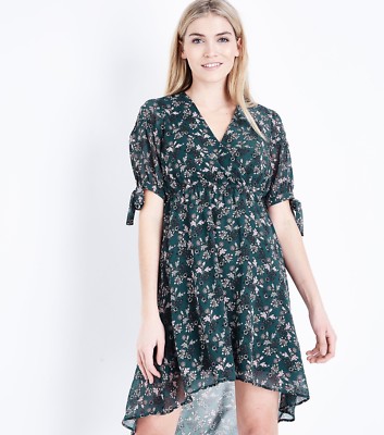 new look green floral wrap dress
