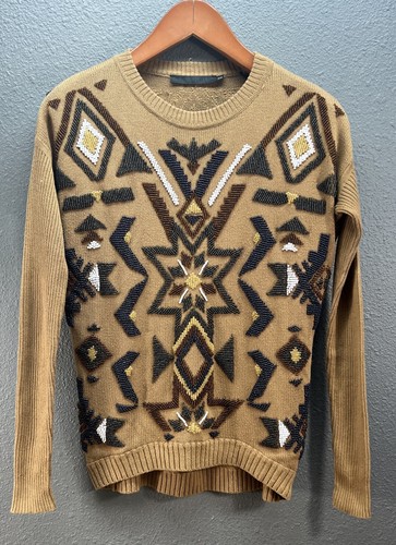 LAMB by Gwen Stefani Sweater Womens XS Aztec 2 Side Beads Southwest Heavy - Picture 10 of 11