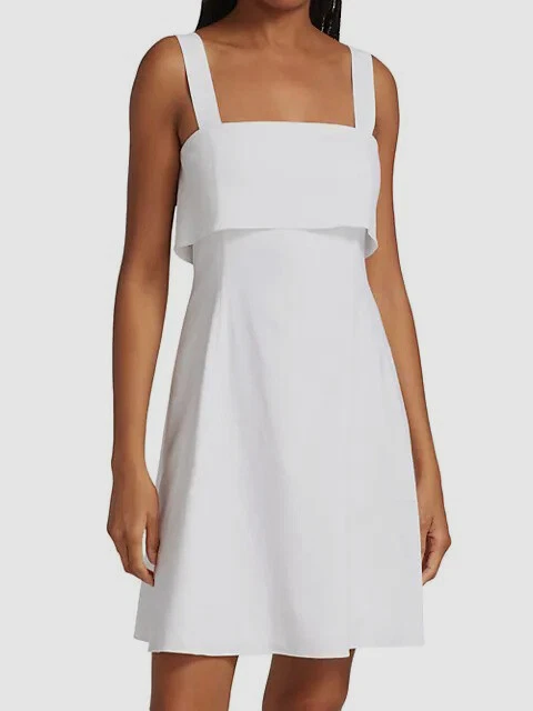 $345 Theory Womens White Sleeveless Square Neck Drape Back Mini Dress Size  8