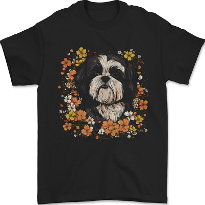 Ein Shih Tzu Hund Umgeben Von Blumen Herren Maglietta 100% Baumwolle