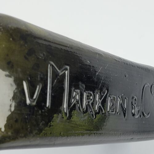 Antique V. Marken & Co. Blackglass Olive Green Gin Bottle - Picture 6 of 9