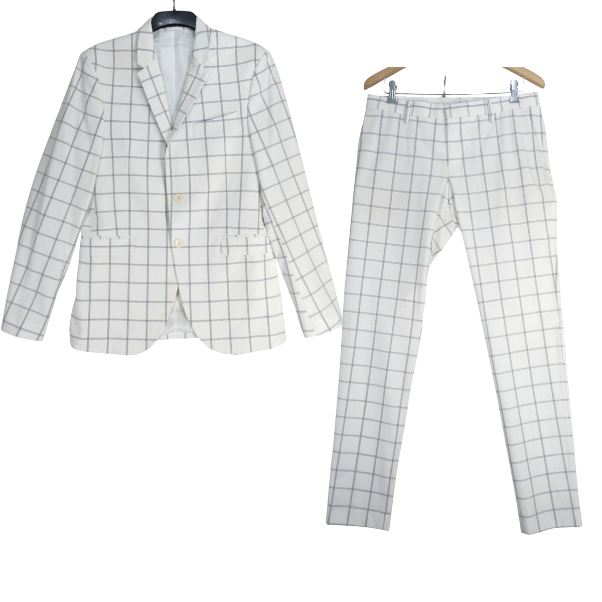 ZARA Mens Suit Blazer Trousers Checked Plaid Pockets Retro Vintage