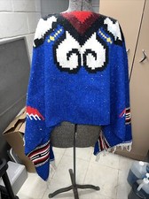 Vintage Mexican Style Blue Poncho 68   X 38  