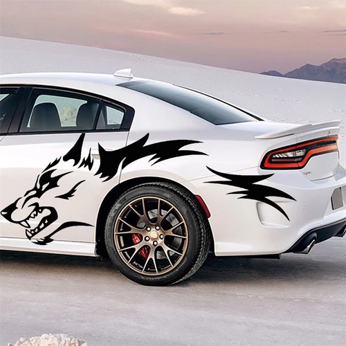 2Pcs Wolf Fashion Car Stickers Door Side Vinyl Decals 130cm*45cm Universal Black - Bild 8 von 9