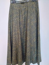 Womens Long Vintage Green Skirt with Belt Size 12 26inch Waist Lined