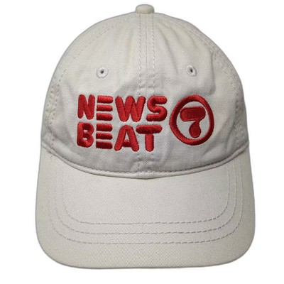 District Baseball Cap Beige Red News Beat 7 Embroidered Hat OS Slideback Cotton