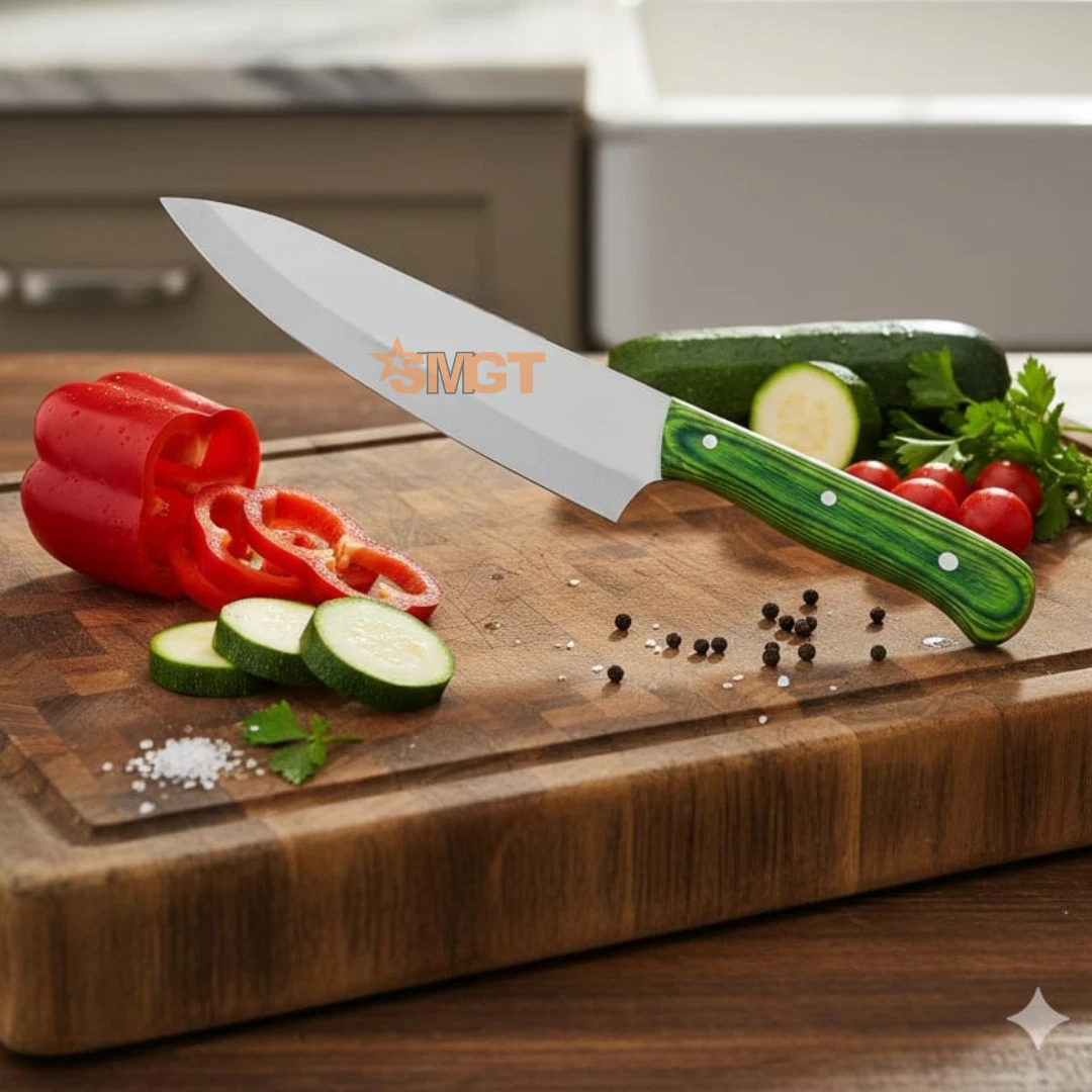 STAR MARINE Kitchen Chef Knife Stainless Steel Cooking Knife Green Wood Handle