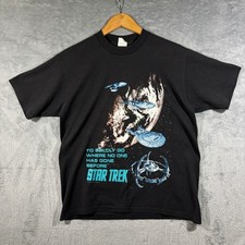 Vintage 90s Star Trek Shirt Men M Black USA Made To Boldly Go Touch of Gold