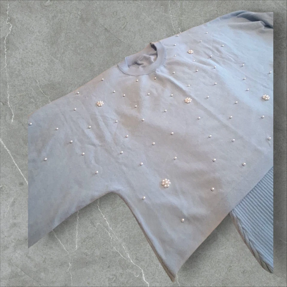 Luxury Soft Sweater Dress Set Blue Pearl Detail Size Large Midi - Image 4 of 4