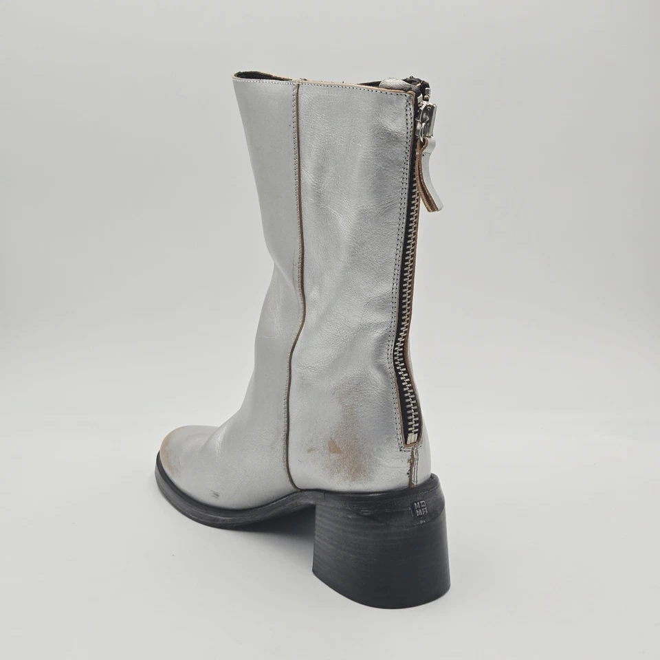 Scarpe Donna Moma Tg 37 Stivaletti Agnes Argento Pelle Effetto Ruined 60CN - Immagine 4 di 4