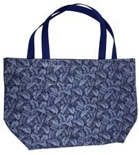 Reusable Grocery Shopping Tote Blue Upholster Fabric with Webbing Handles