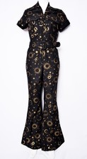 SMAK PARLOUR BLACK W/ GOLD CELESTIAL ICONS WIDE LEG JUMPSUIT NEW REG PLUS