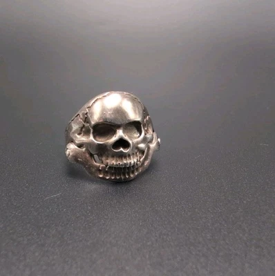 925 Sterling Silver Articulating Movable Jaw Skull Ring Men's Size 14 Gothic - Image 1 of 4