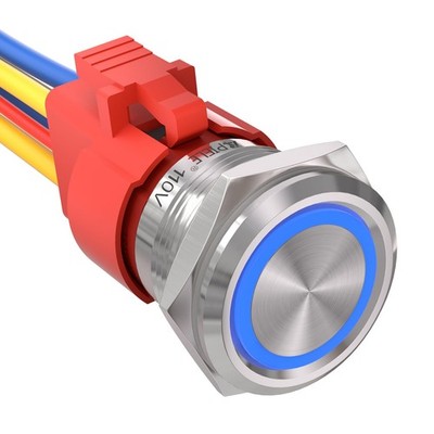 110V-220V 22mm Latching Push Button Switch 15 Amp Angel Eye LED Silver 1 Pack