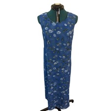Expressions Womens Maxi Dress 20W Blue Floral Sheath Sleeveless Cottagecore