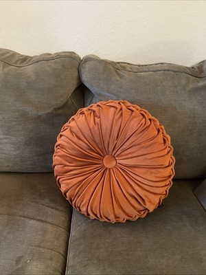 HIG Round Pleated Pumpkin Colored Accent Pillow￼ 14.5  Diameter, 4.5  H