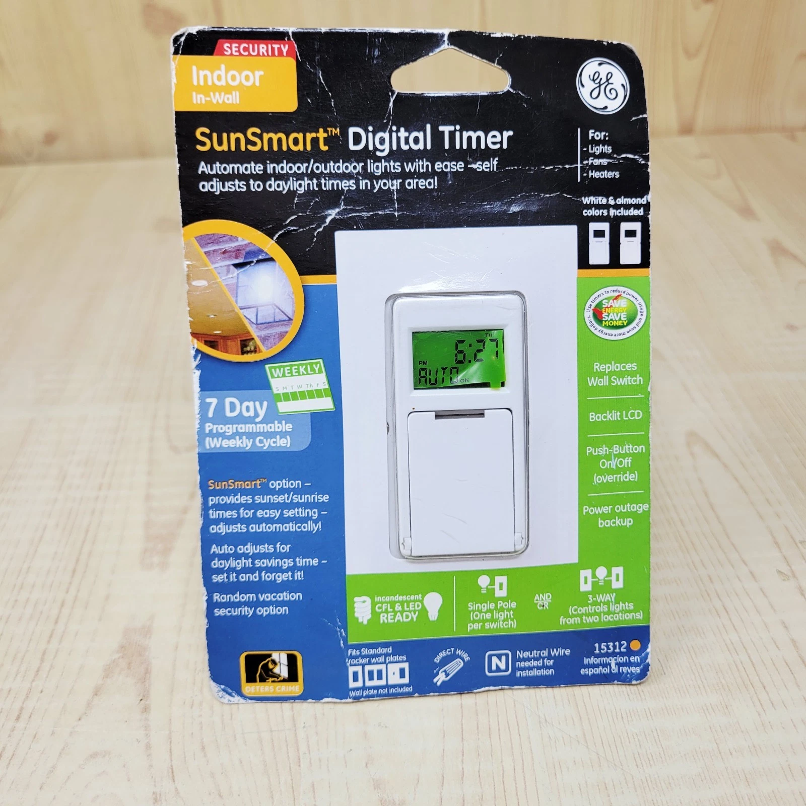 GE SunSmart 3 Way Indoor 7 Day Programmable Digital Timer Light Switch 15312 NEW