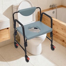 250kg/551.16lb Toilet Chair Commode Chair Bedside Rolling Commode Chair w/Wheels