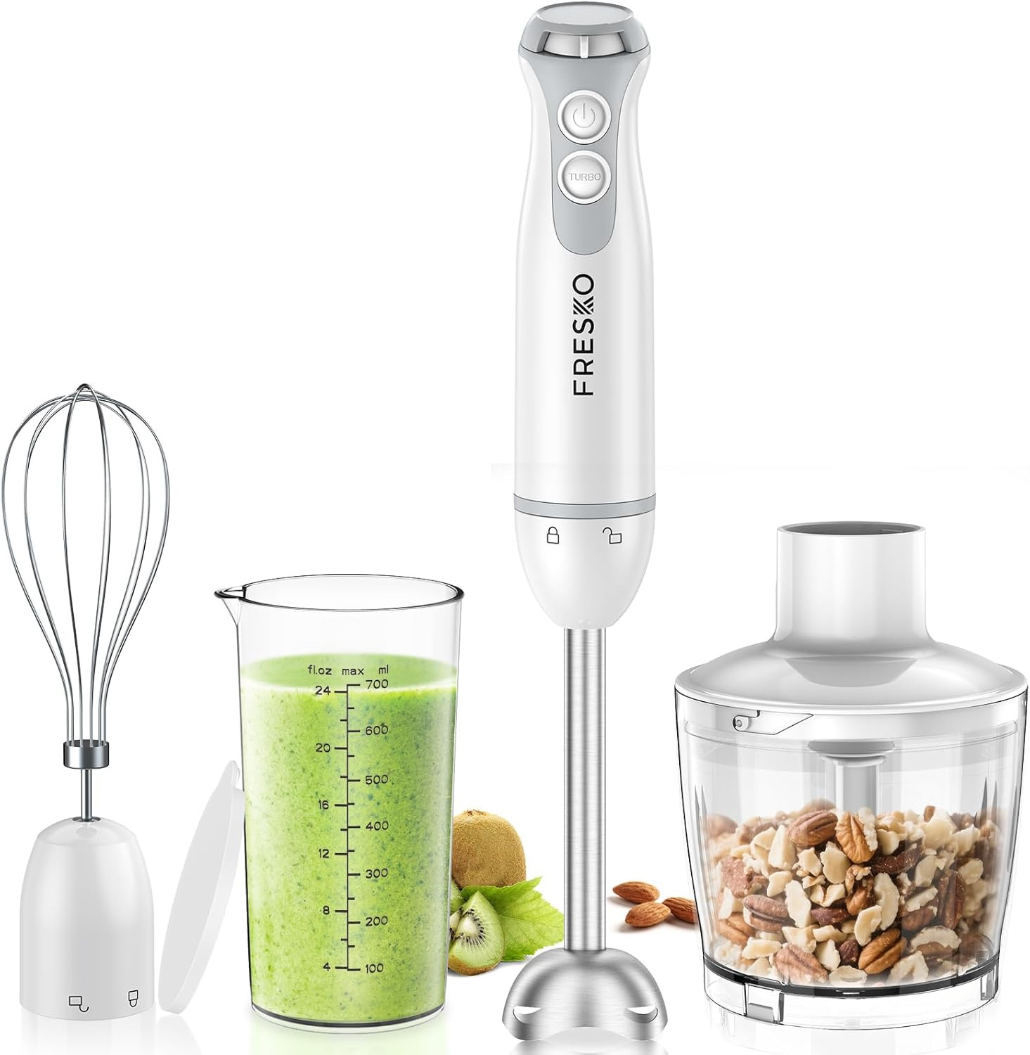 Mixer a Immersione 1000W Acciaio | Frullatore 4 in 1 per Smoothie e Salse