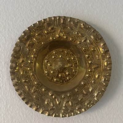 Vintage Brass Mayan Aztec Calendar Plates x 2