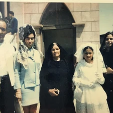 Vintage Color Polaroid Catholic Family After Church Veils Cardboard Back Photo