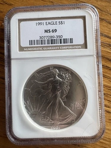 1991 EAGLE S$1 SILVER DOLLAR NGC MS69 BROWN LABEL