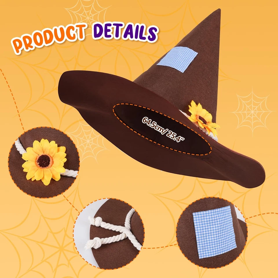 12 Pieces Scarecrow Costume Kit for Adult , Raffia Scarecrow Felt Hat Rope De... - Image 3 of 4