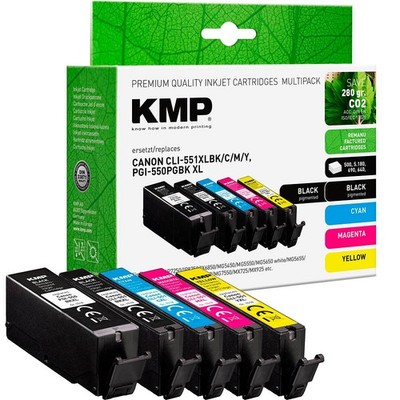 KMP  2x schwarz, cyan, magenta, gelb Druckerpatronen kompatibel zu Canon...