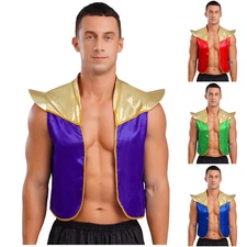 Mens Jacket Color Block Vest Christmas Costume Carnival Top Stage Theme Party