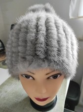 Damen Qualität Handarbeit gestrickte Nerz Pelz Mütze 56-58 Gros Grau.