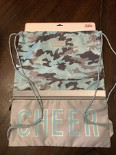 Justice Girl's Camo CHEER Bag Drawstring Backpack Tote NEW