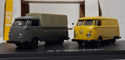 Set 2 VW Volkswagen T1 ''Deutsche Bundespost'' 1:43 Schuco 03986S Diecast Modell 10