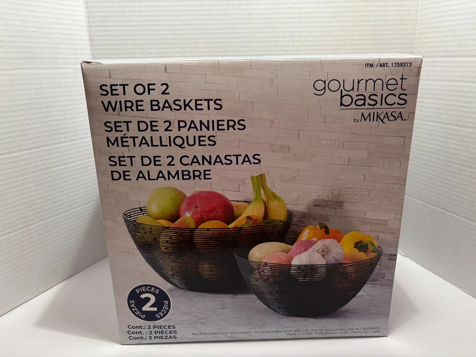 Juego de 2 cestas de alambre Gourmet Basics de Mikasa negras NUEVO EN CAJA Foto 4 de 4