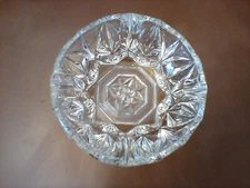 VINTAGE CLEAR CRYSTAL GLASS CIGAR ASHTRAY 4  SLOT ETCHED STARBURST 5.5" MCM