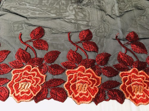 Red Floral Embroidered Mesh Lace Trim for Sewing/Crafts/Bridal/8" Wide - Picture 2 of 12