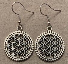 FLOWER OF LIFE EARRINGS, Med. - Pewter with Sterling Silver Ear Wires GEOMETRIC