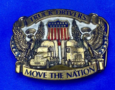 Truck Drivers Move the Nation Vtg. 1987 Belt Buckle Long Nose Flat Nose Cabover