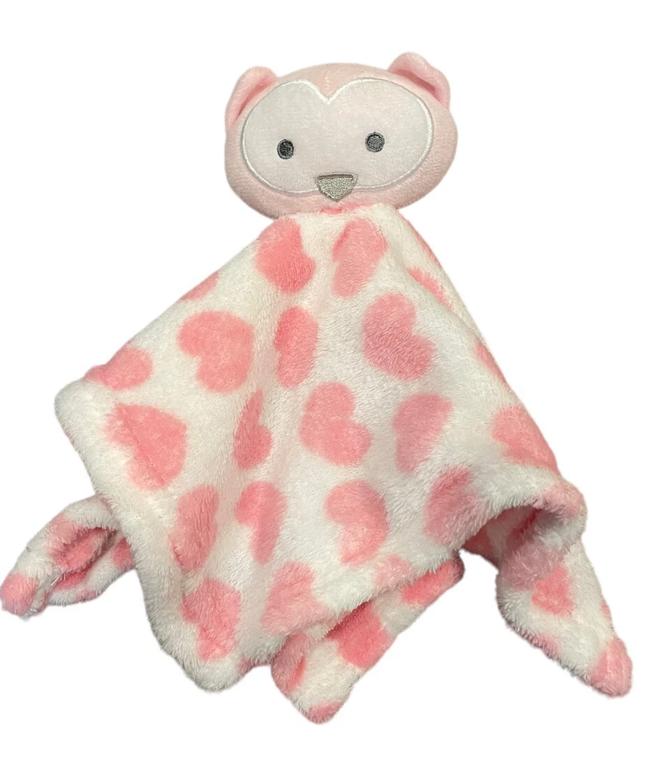Gentle Steps Owl Lovey Pink Hearts Security Blanket Lovey Squiggles Soft 12 x 12