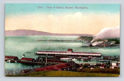 Everett Washington View of Harbor, Docks, Wharf and Boats Postcard