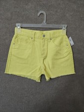 Old Navy Denim Frayed Hem Shorts Girls 16 Yellow Built in Tough High Rise NEW
